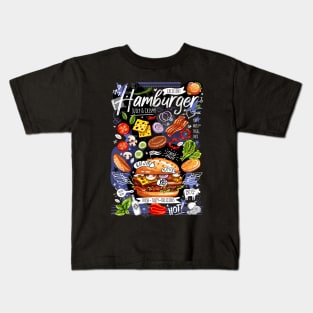 Food poster, fast food, cooking, burger, hamburger, cheeseburger Kids T-Shirt